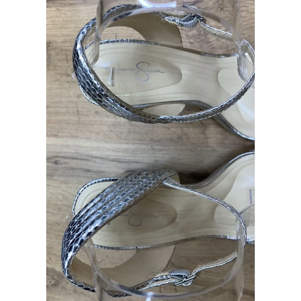 Jessica Simpson Bautista Platform Sandals Women 9 Silver Metallic Snake Heels
